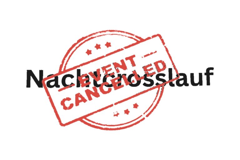 Schriftzug Nachtcrosslauf mit rotem Stempel Event Cancelled